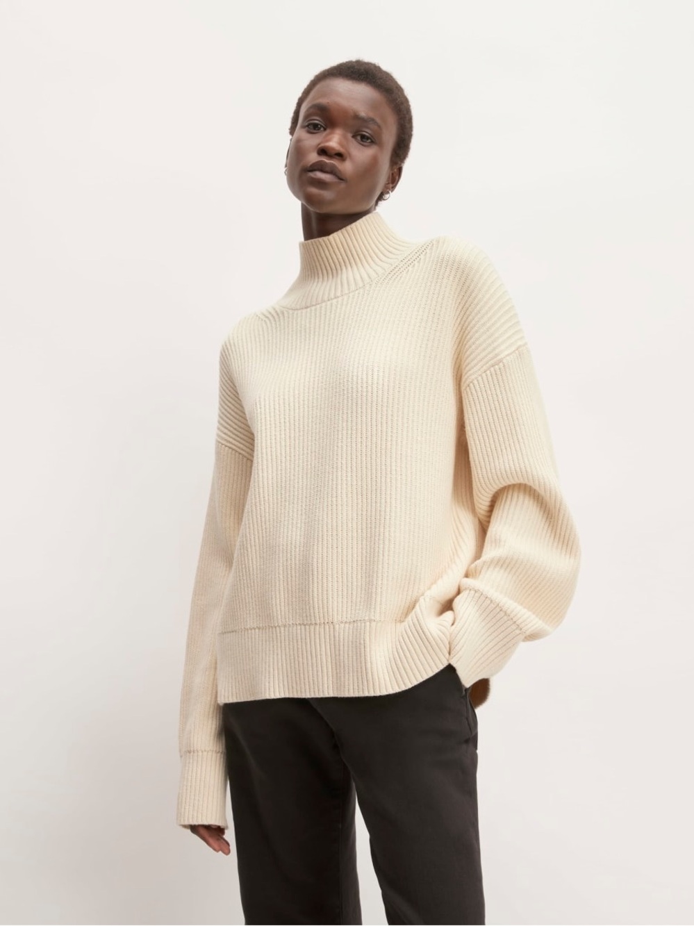 Everlane Cream Ribbed Turtleneck Sweater - Women